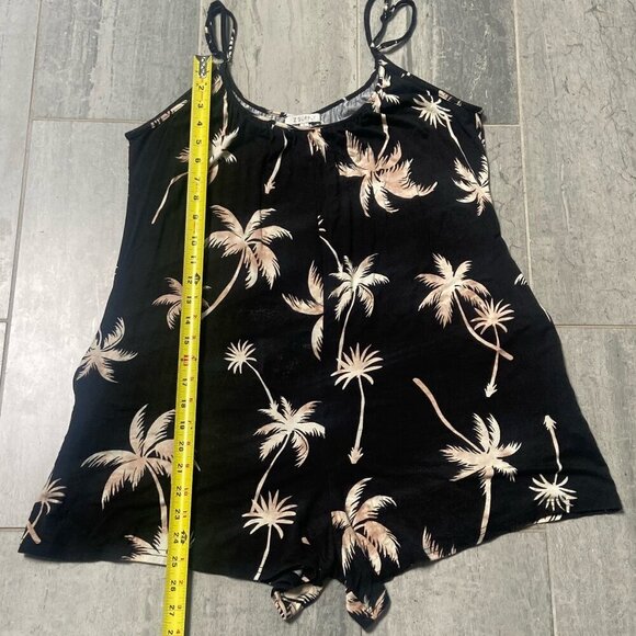 Z Supply Tiki Tropical Palm Tree Romper One Piece Lounge Jumpsuit Black Sz Large - Picture 6 of 10